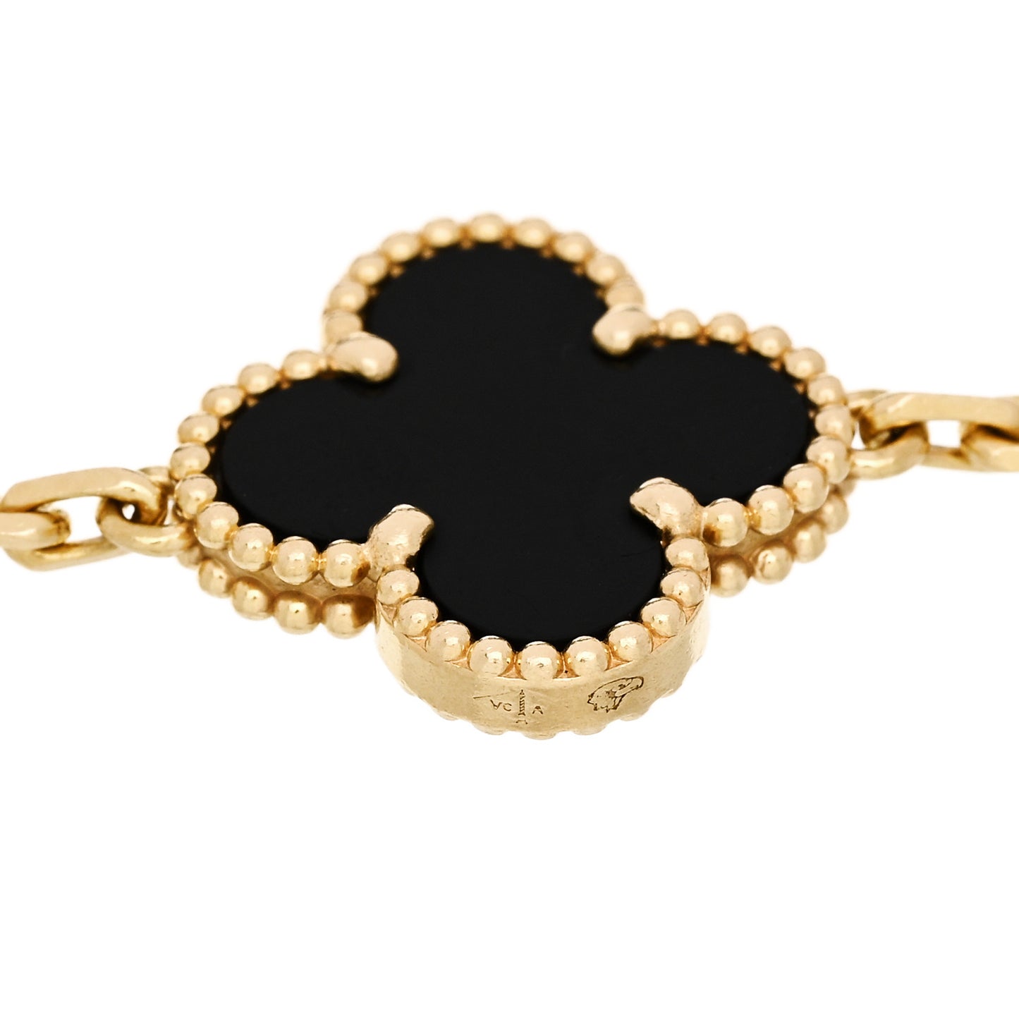 18K Yellow Gold Black Onyx 5 Motifs Vintage Alhambra Bracelet