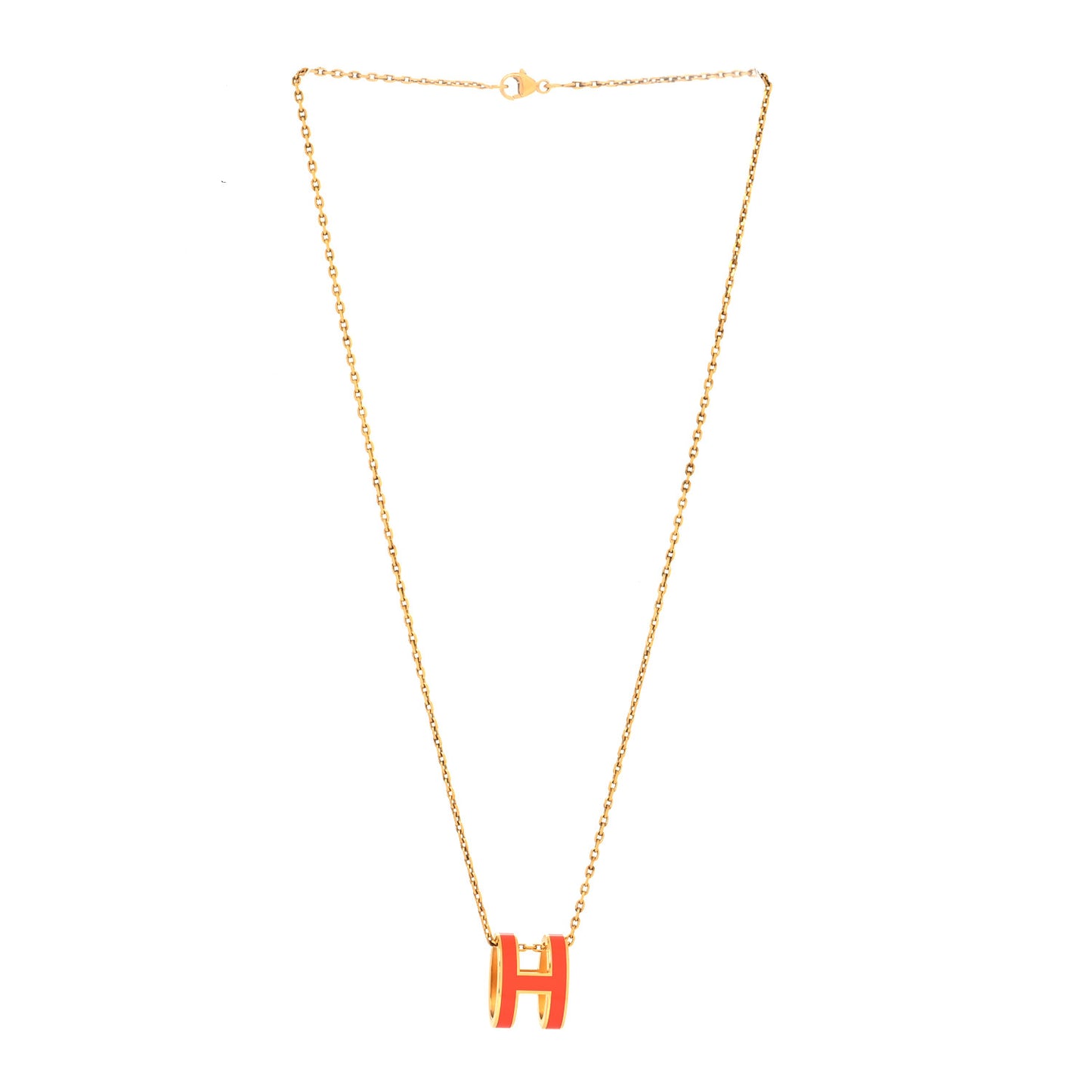 Lacquered Gold Mini Pop H Pendant Necklace Orange