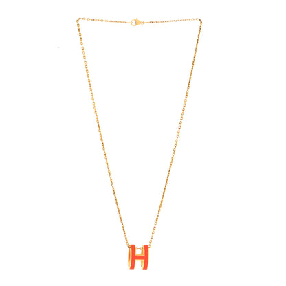Hermes Lacquered Gold Mini Pop H Pendant Necklace Orange 3 of 5