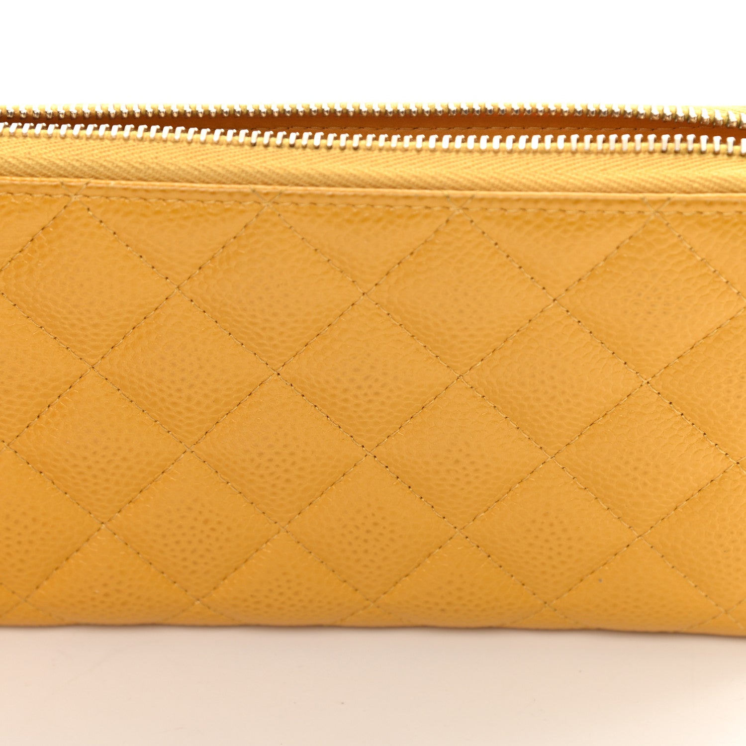 Chanel Caviar Quilted Large Gusset Zip Around Wallet Yellow 10 of 12