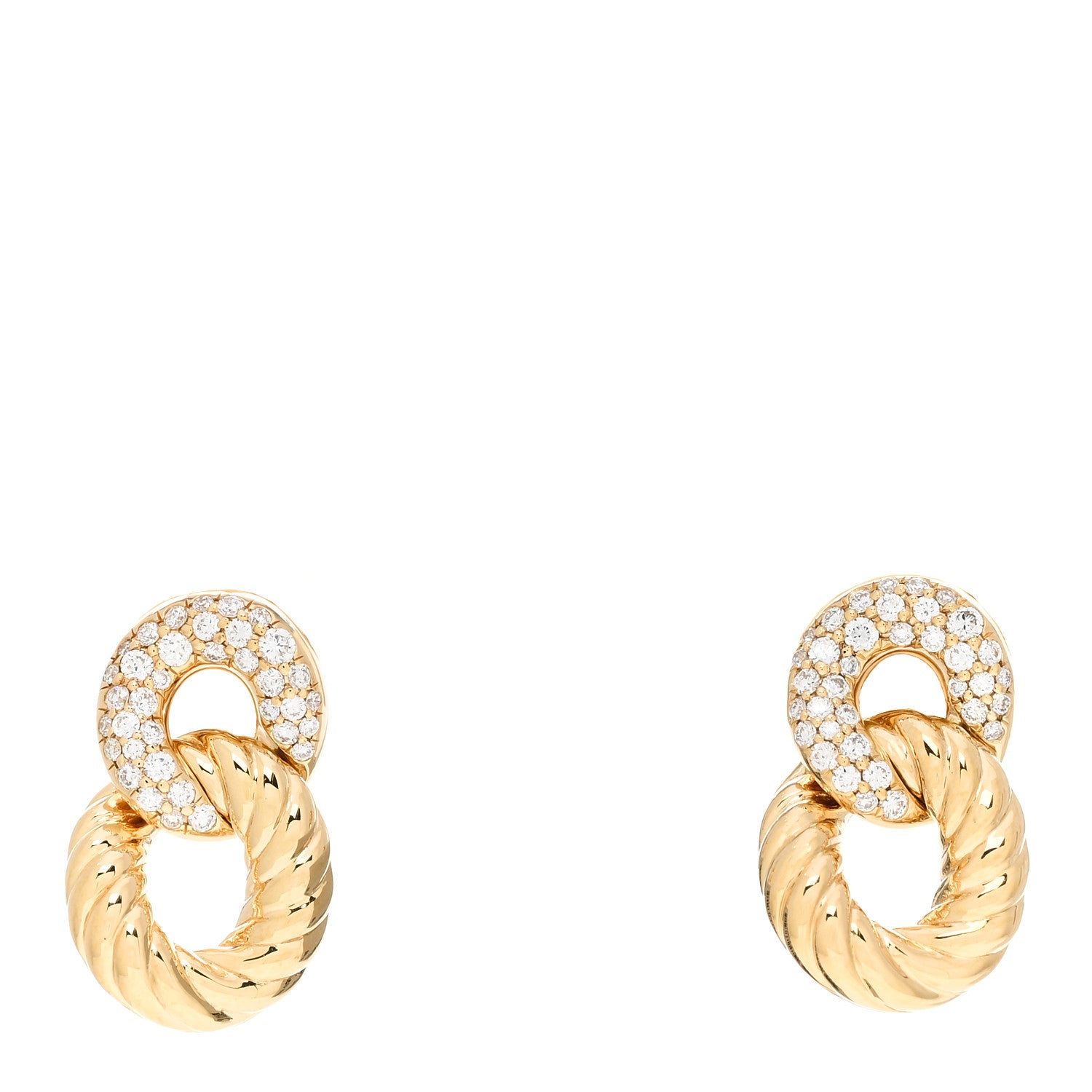 David Yurman 18K Yellow Gold Diamond Extra Small Belmont Curb Link Drop Earrings 1 of 4