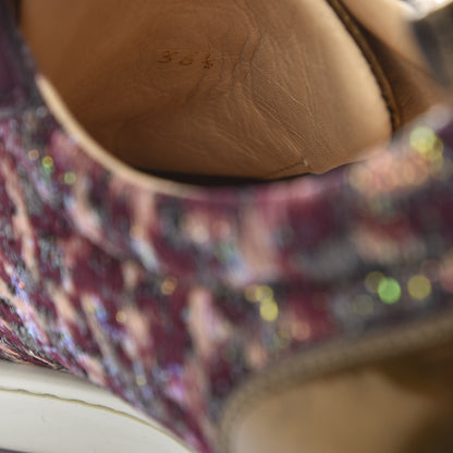 Christian Louboutin Crystal Metallic Suede Peacock Woven Lurex Gondolastrass Sneakers 36.5 Burgundy 10 of 10