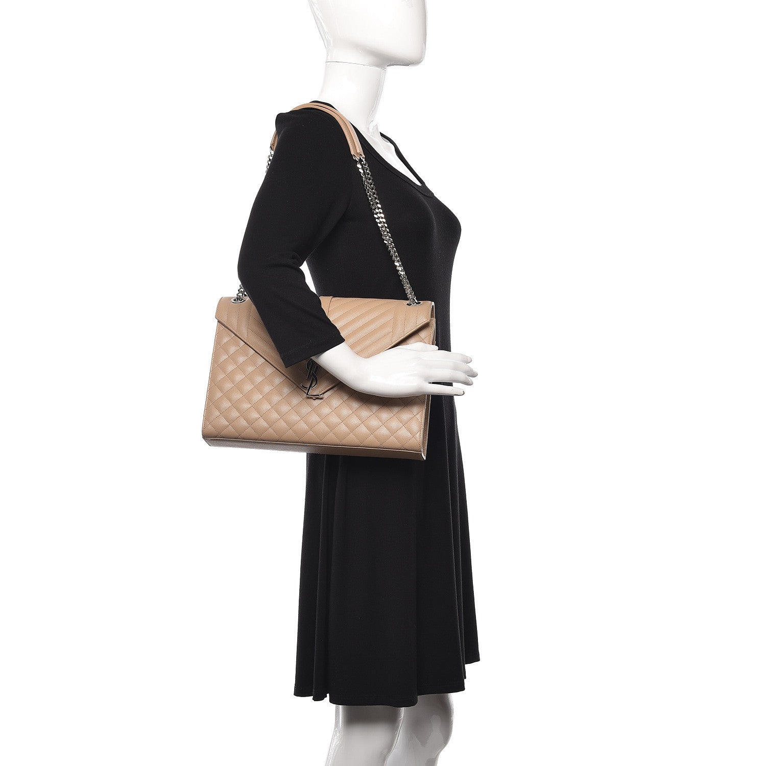 Saint Laurent Grain De Poudre Large Tri-Quilt Monogram Satchel Dark Beige 2 of 11