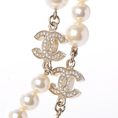 Chanel Graduated Pearl Crystal CC Long Necklace Light Gold 4 of 7