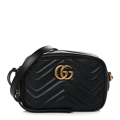Gucci Calfskin Matelasse Mini GG Marmont Chain Shoulder Bag Black 1 of 8