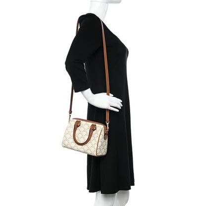 Celine Triomphe Canvas Calfskin Small Boston Bag White 2 of 10