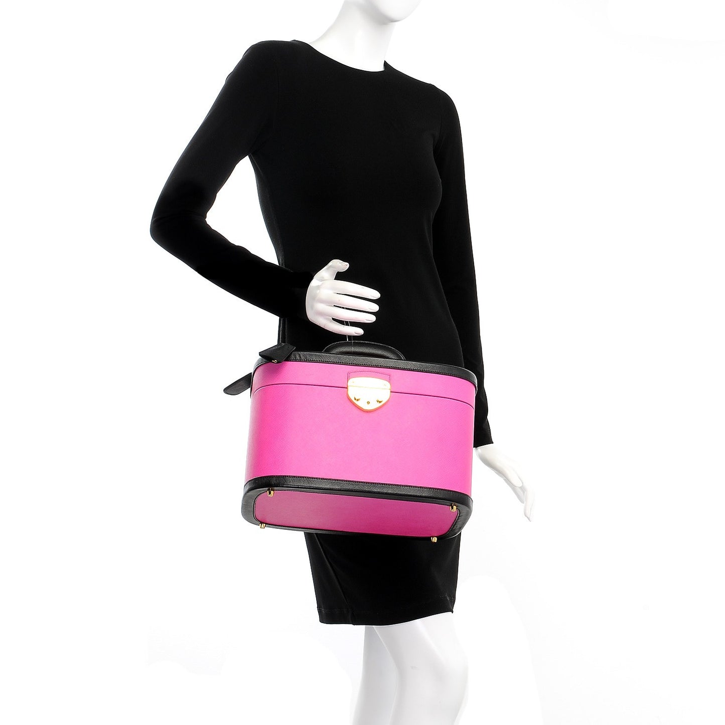 Saffiano Cosmetic Train Case Fuxia