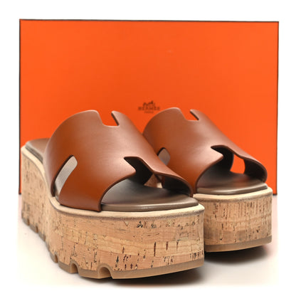 Hermes Calfskin Cork Eze 30 Sandals 37 Marron Glaise 9 of 9
