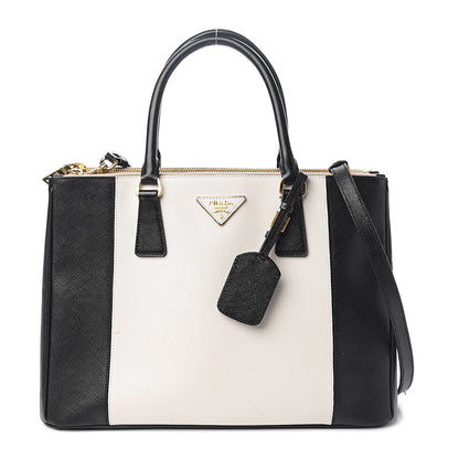 Prada Saffiano Lux Colorblock Medium Galleria Double Zip Tote Black Talco 1 of 13