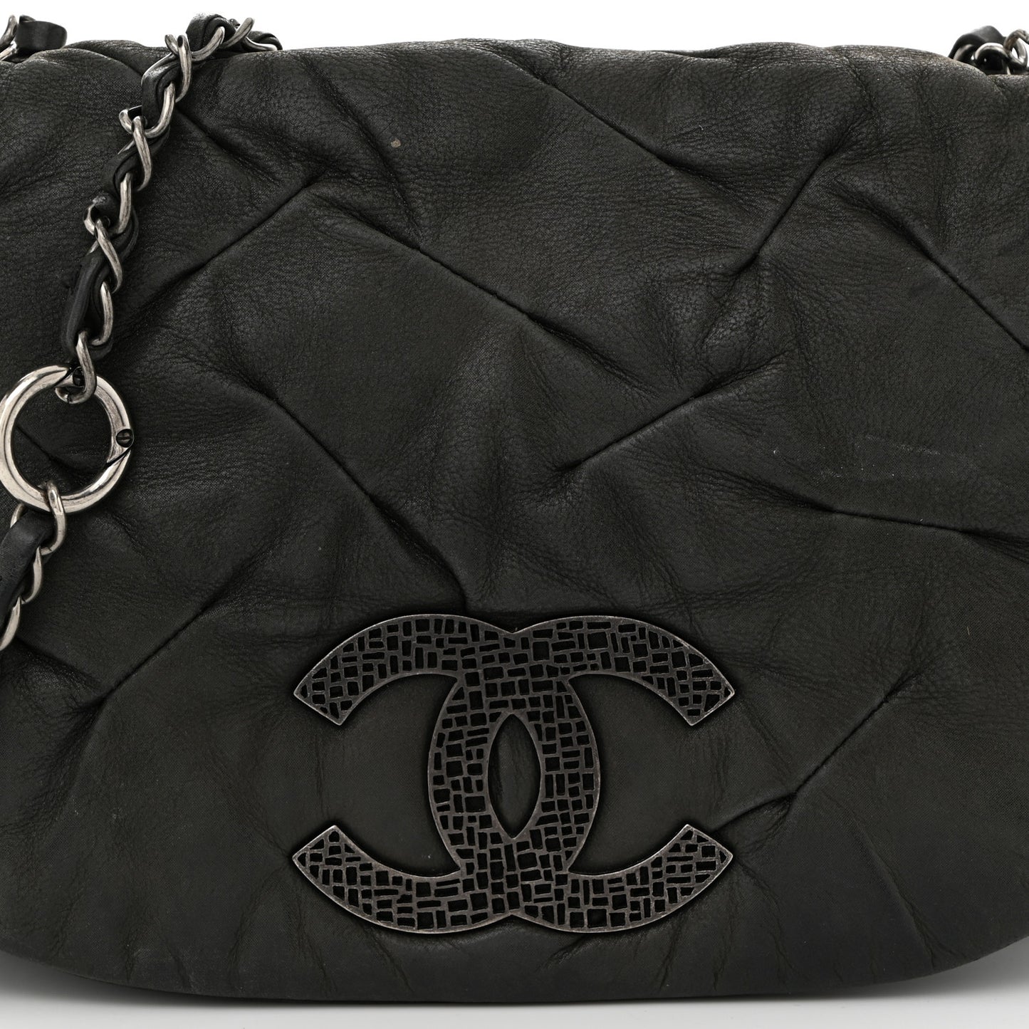 Iridescent Calfskin Glint Flap Black