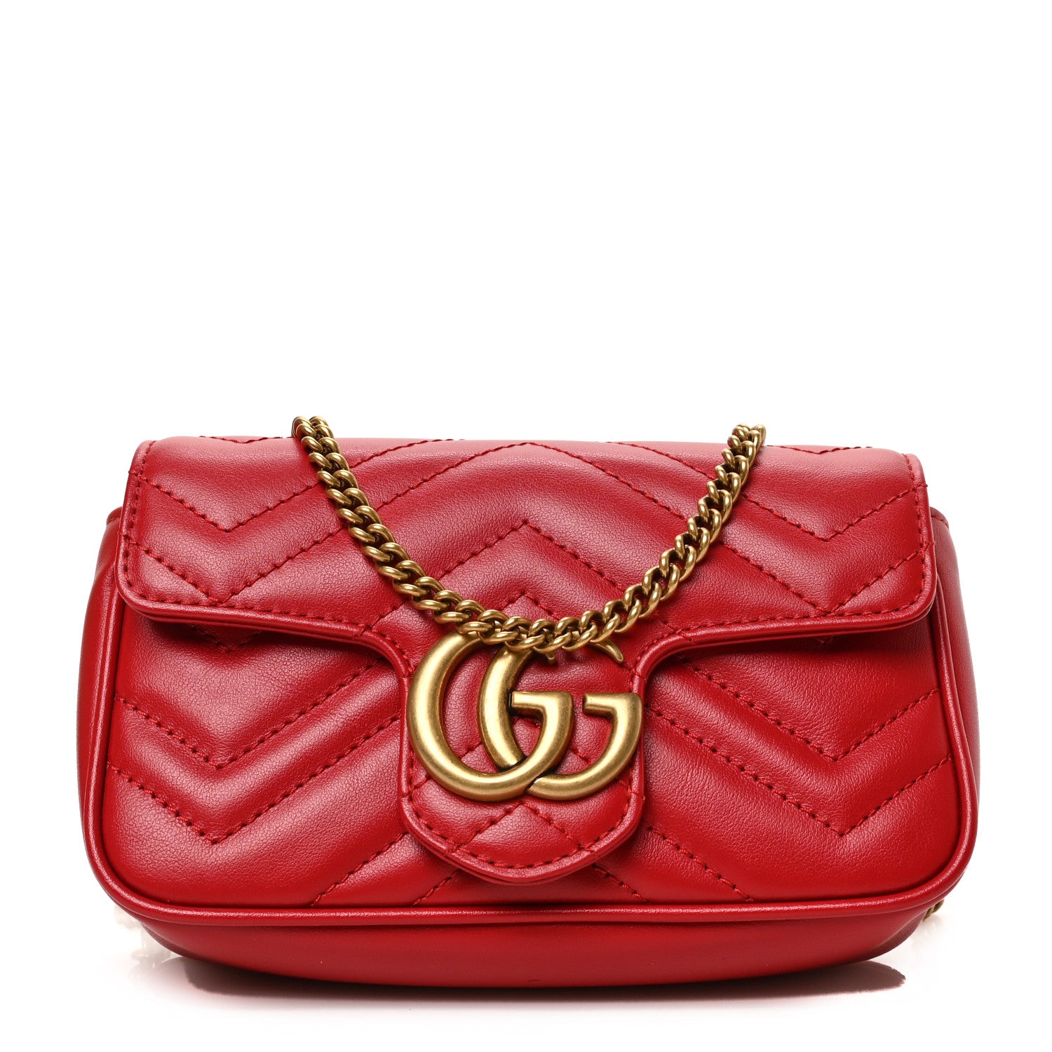Gucci Calfskin Matelasse Super Mini GG Marmont Shoulder Bag Hibiscus Red 1 of 8