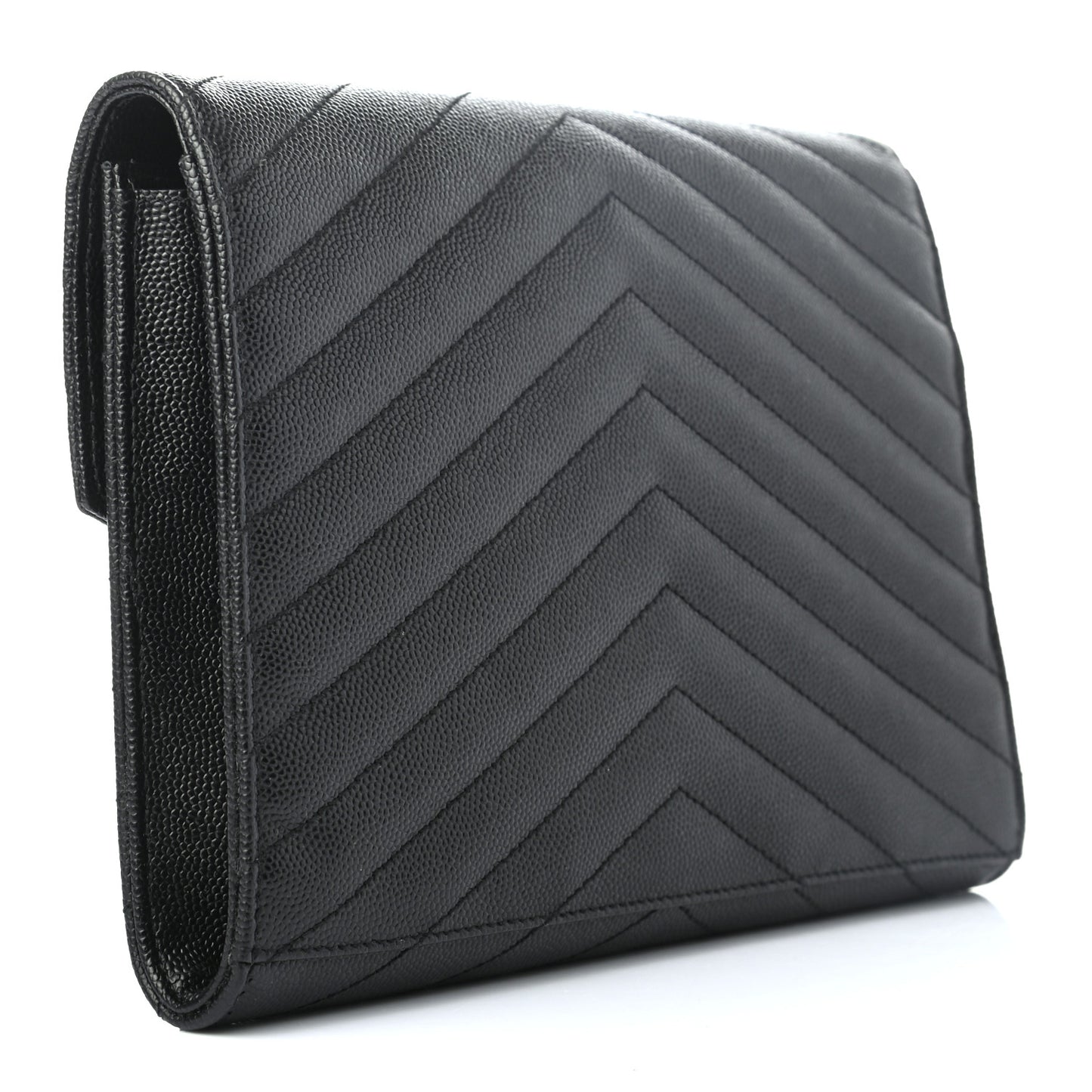 Grain De Poudre Matelasse Chevron Monogram Envelope Clutch Black