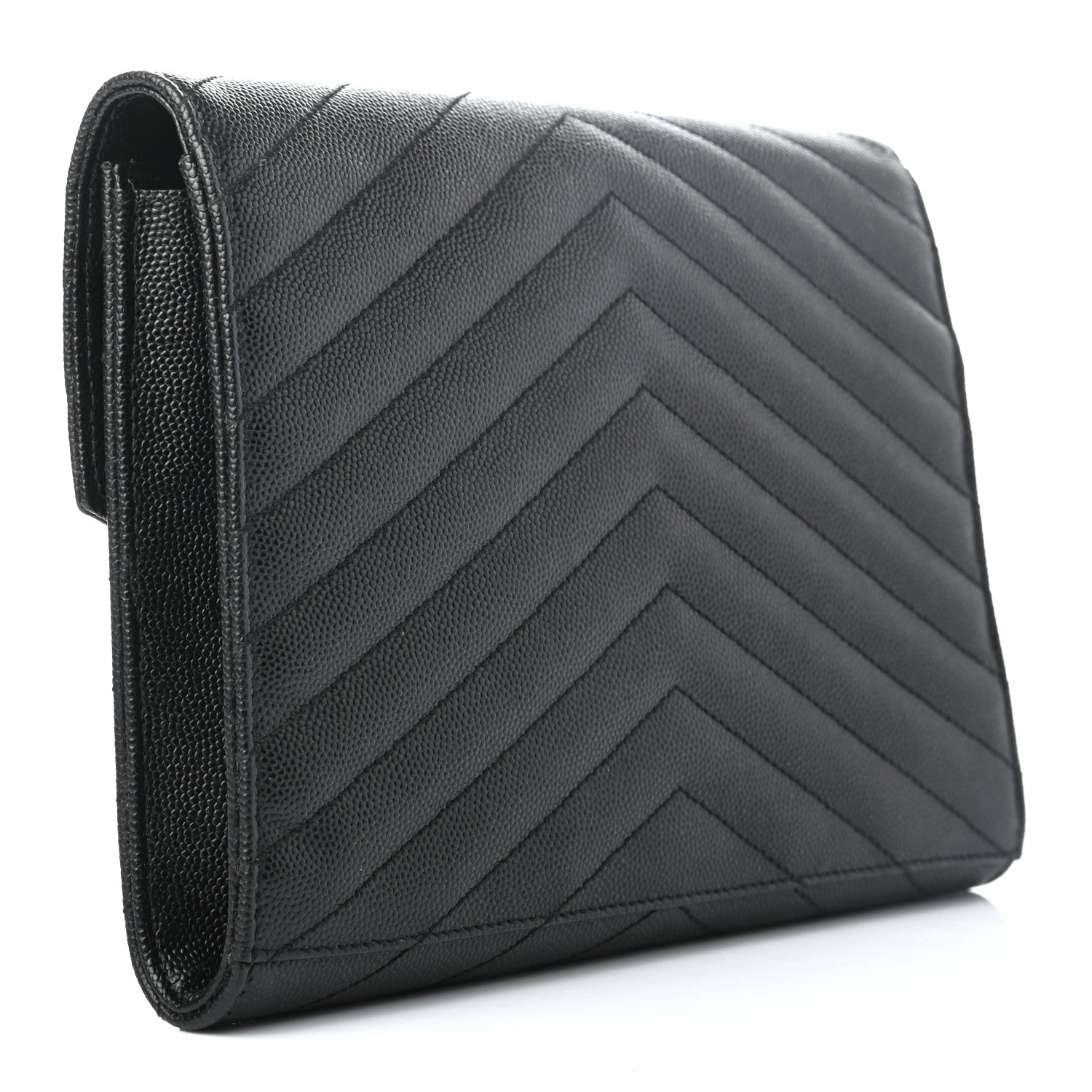 Saint Laurent Grain De Poudre Matelasse Chevron Monogram Envelope Clutch Black 3 of 7