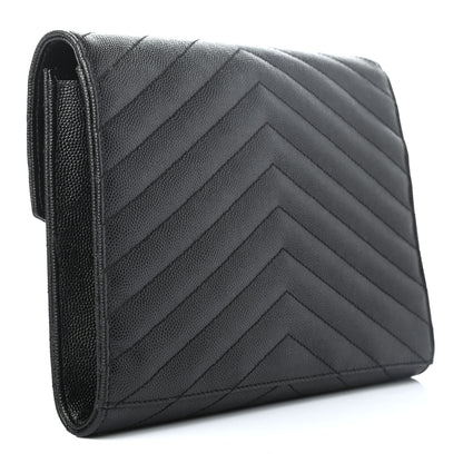 Saint Laurent Grain De Poudre Matelasse Chevron Monogram Envelope Clutch Black 3 of 7