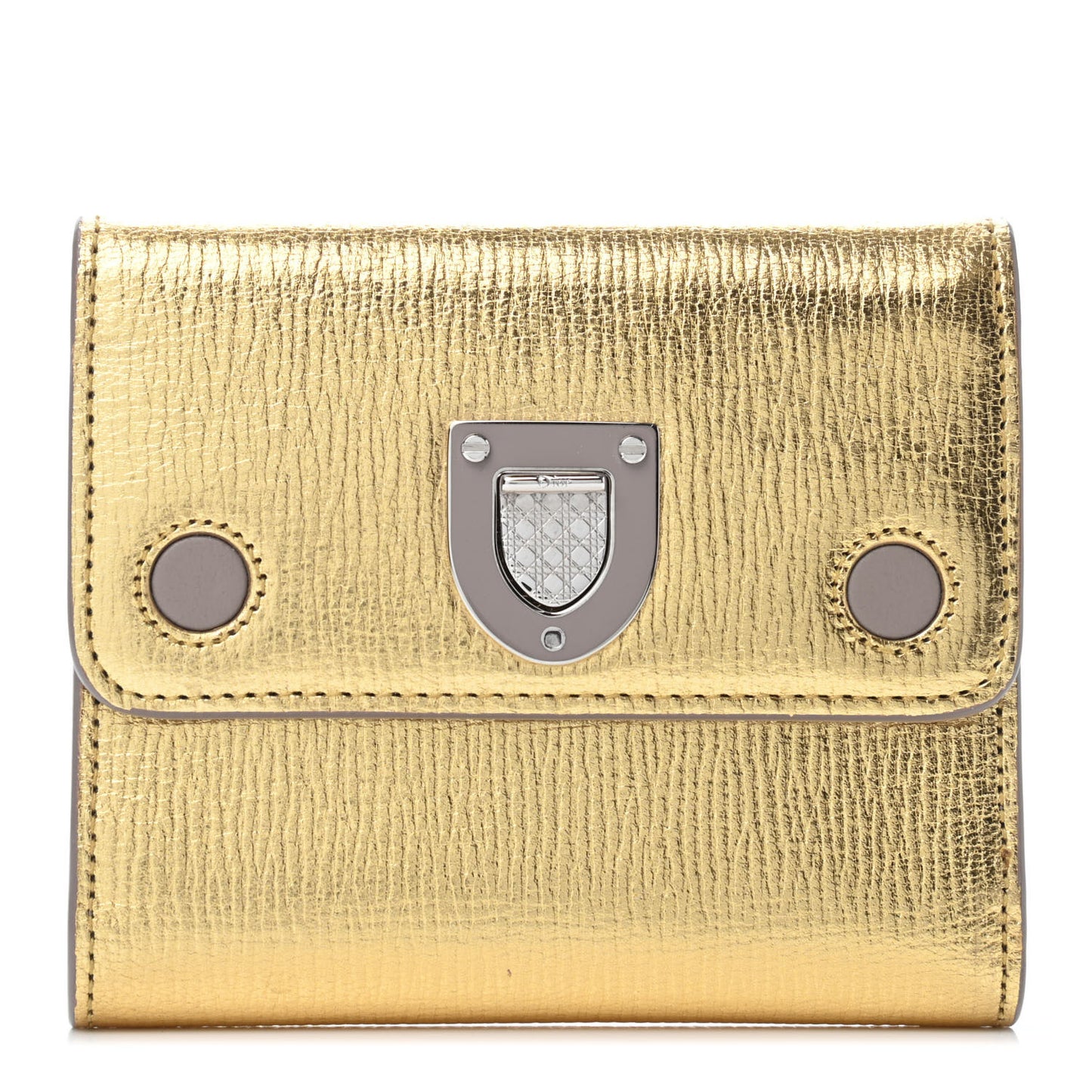 Metallic Goatskin Diorever Tri-Fold Wallet Gold