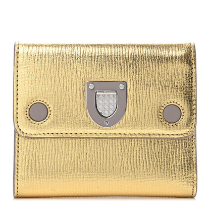 Christian Dior Metallic Goatskin Diorever Tri-Fold Wallet Gold 1 of 4