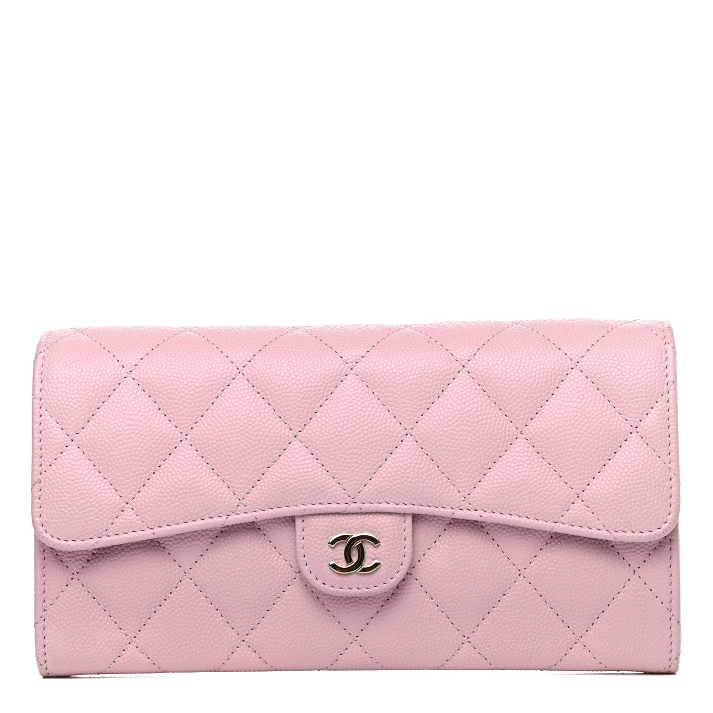 Caviar Quilted Large Gusset Flap Wallet Light Pink