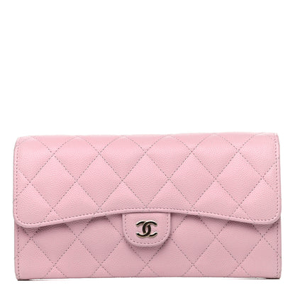 Chanel Caviar Quilted Large Gusset Flap Wallet Light Pink 1 of 9