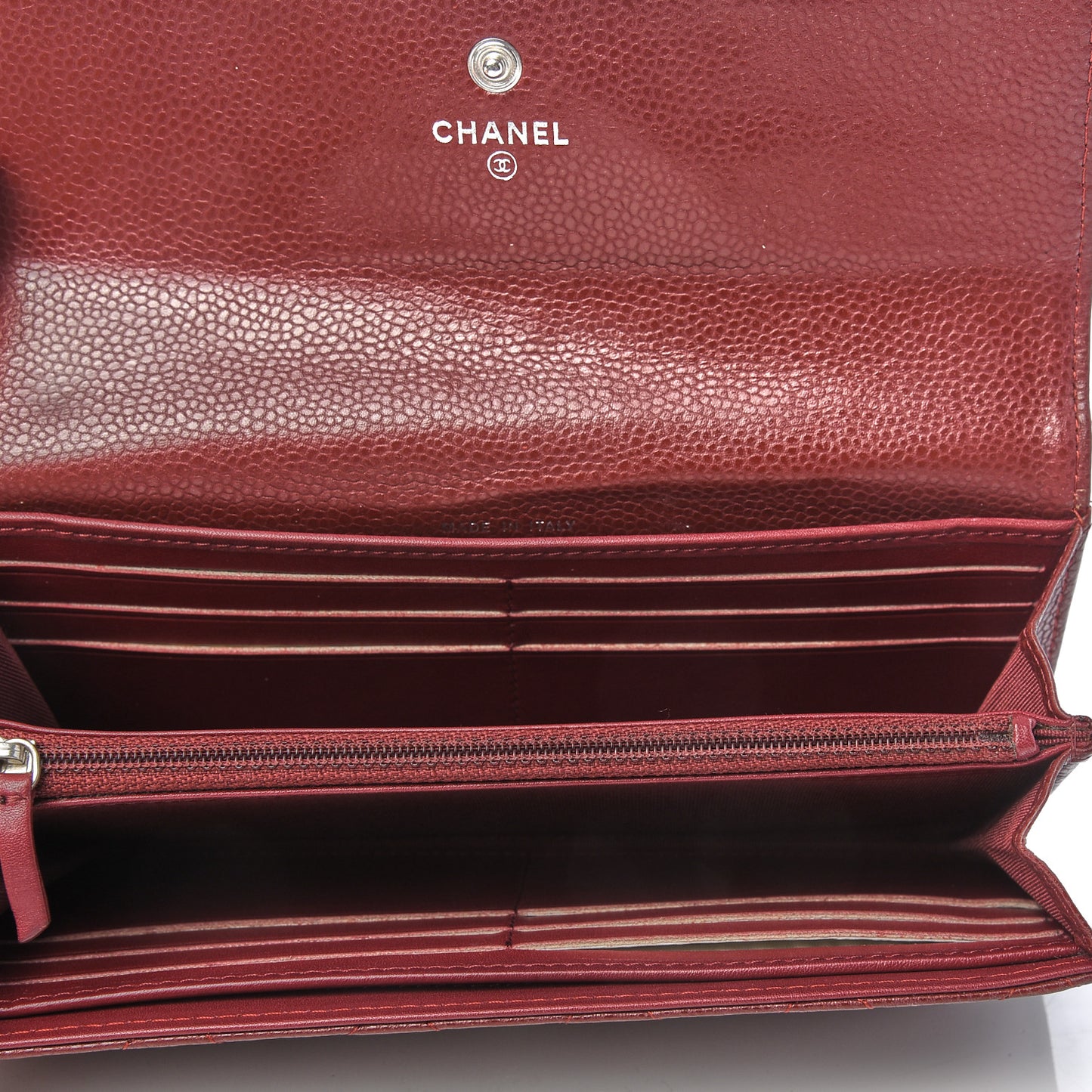 Caviar Quilted Large Gusset Flap Wallet Dark Red
