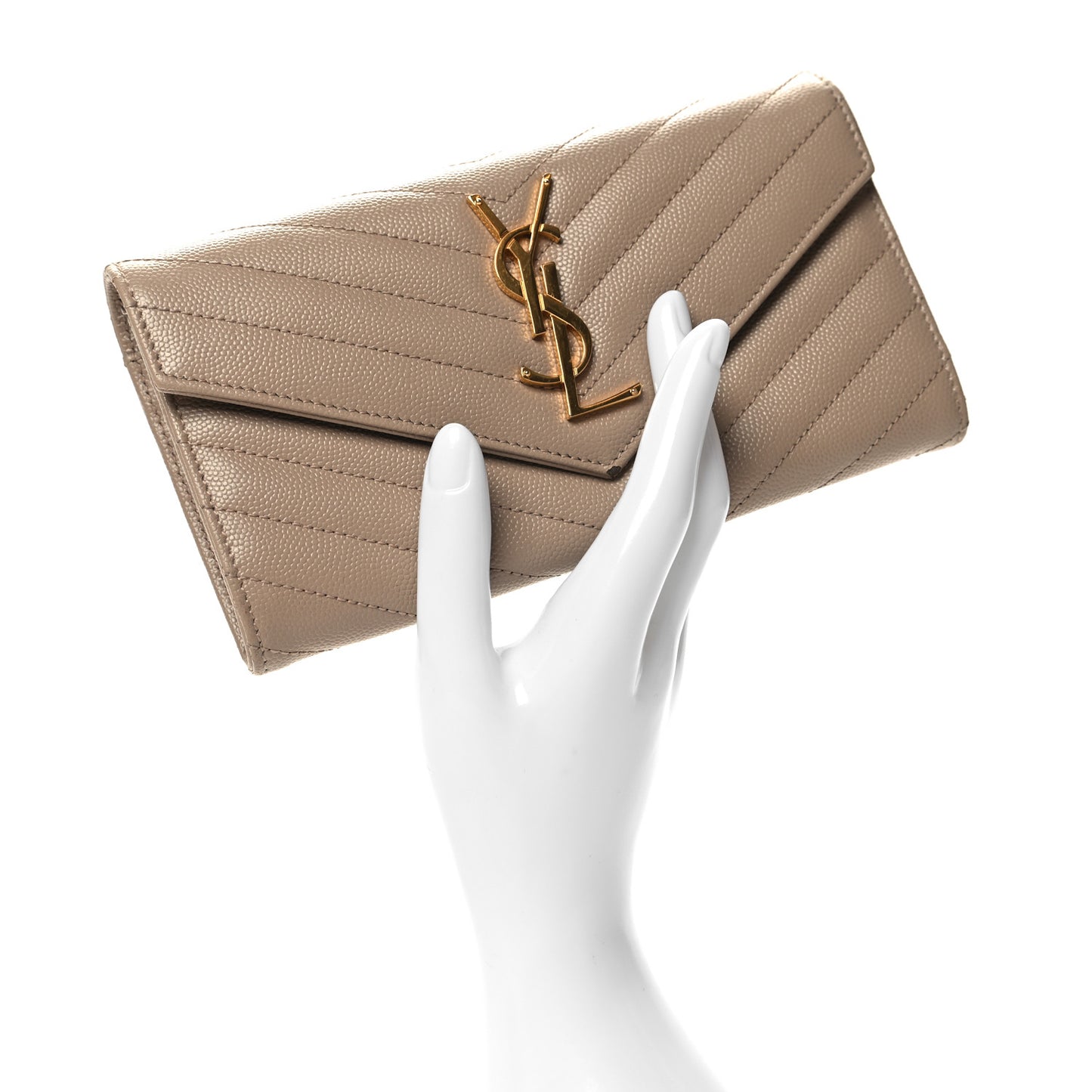 Grain De Poudre Matelasse Chevron Monogram Flap Wallet Dark Beige