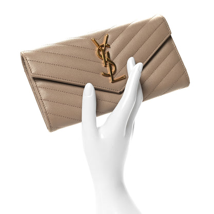 Saint Laurent Grain De Poudre Matelasse Chevron Monogram Flap Wallet Dark Beige 2 of 12