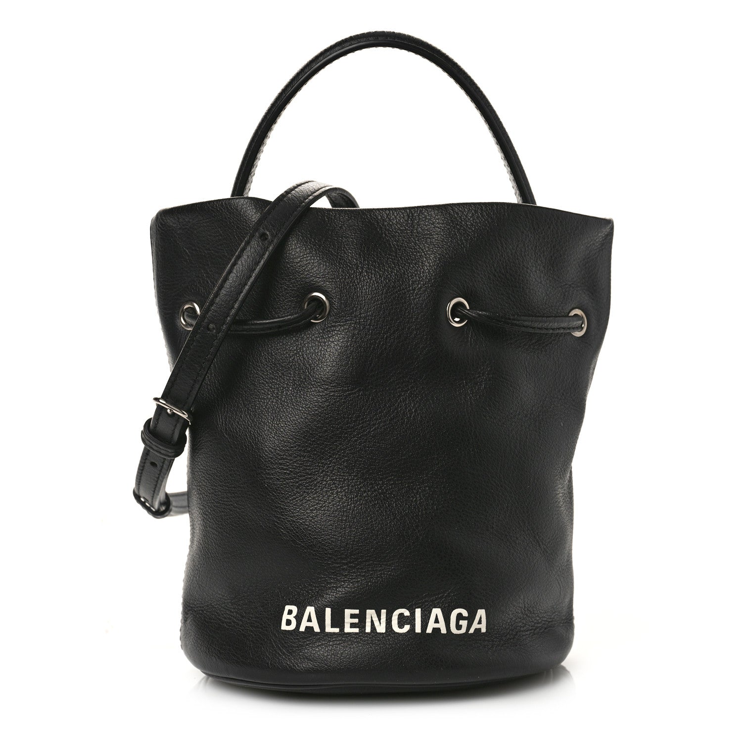 Balenciaga Smooth Calfskin Logo XS Everyday Drawstring Bucket Bag Black 1 of 10
