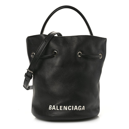 Balenciaga Smooth Calfskin Logo XS Everyday Drawstring Bucket Bag Black 1 of 10