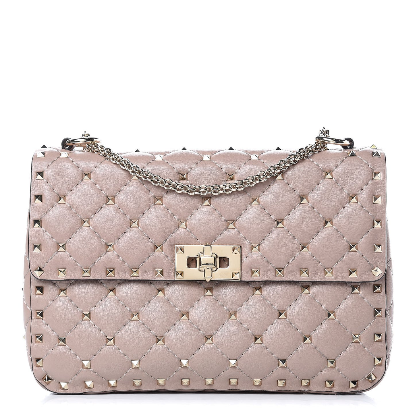 Lambskin Medium Rockstud Spike Shoulder Bag Poudre