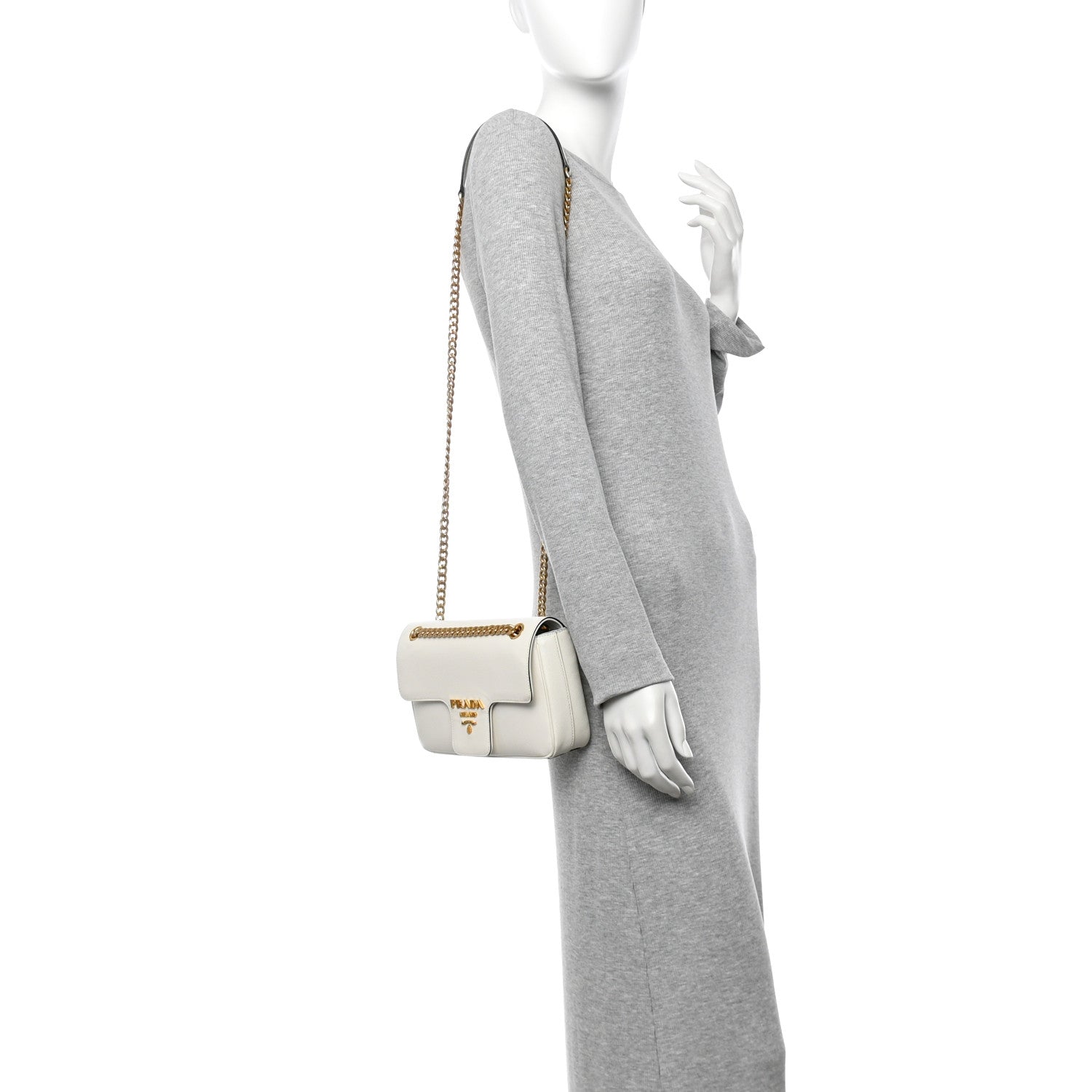 Prada Saffiano Flap Shoulder Bag Talco 2 of 16