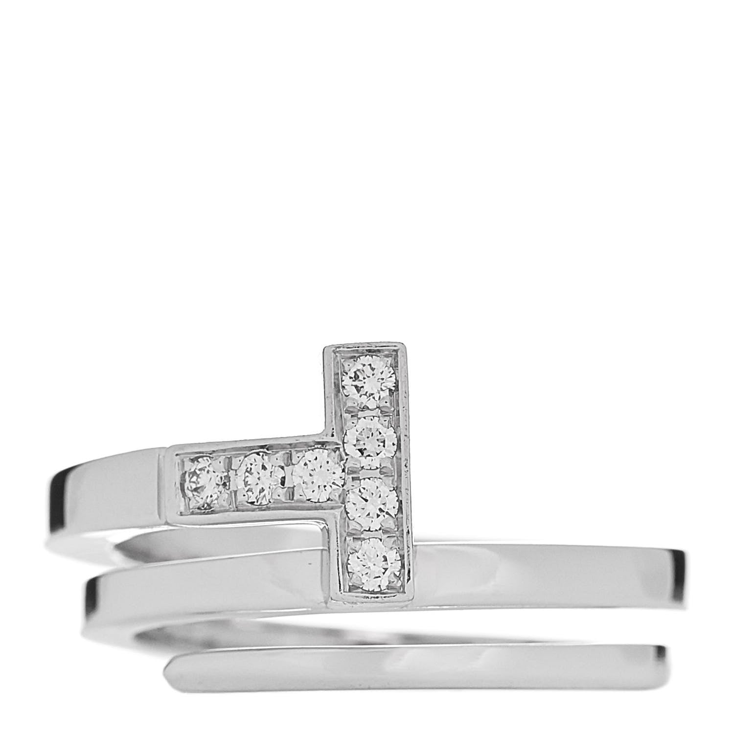 Tiffany 18K White Gold Diamond T Square Wrap Ring 49 4.75 1 of 5