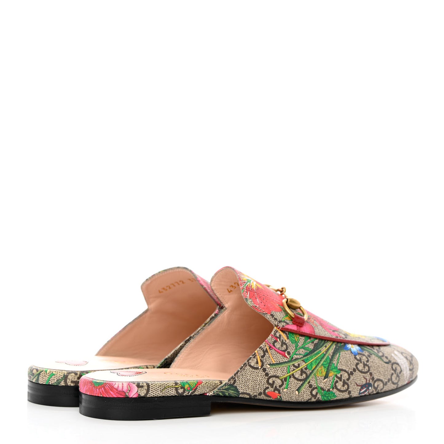 GG Supreme Monogram Flora Womens Princetown Slippers 37.5 Beige Ebony Multicolor Rosso