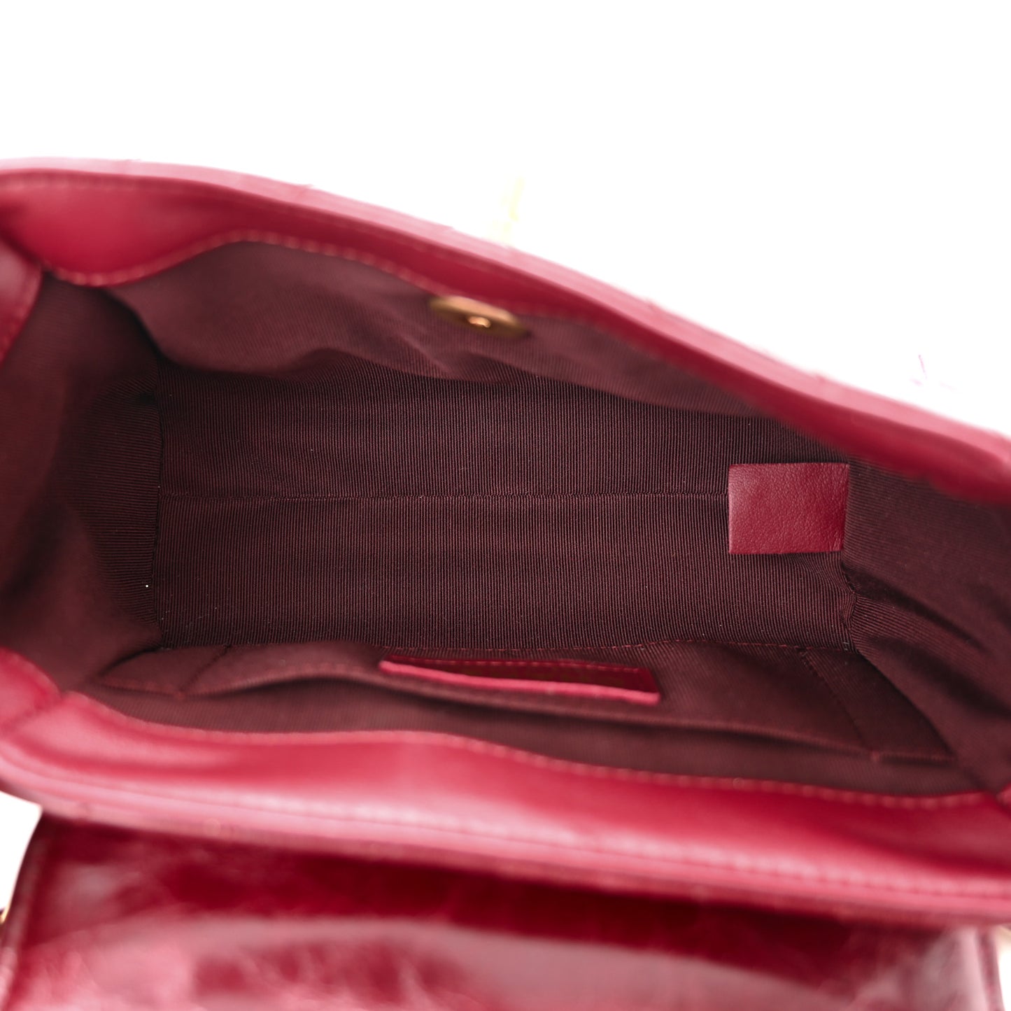 Glazed Calfskin Chevron Quilted Small Hampton Flap Burgundy