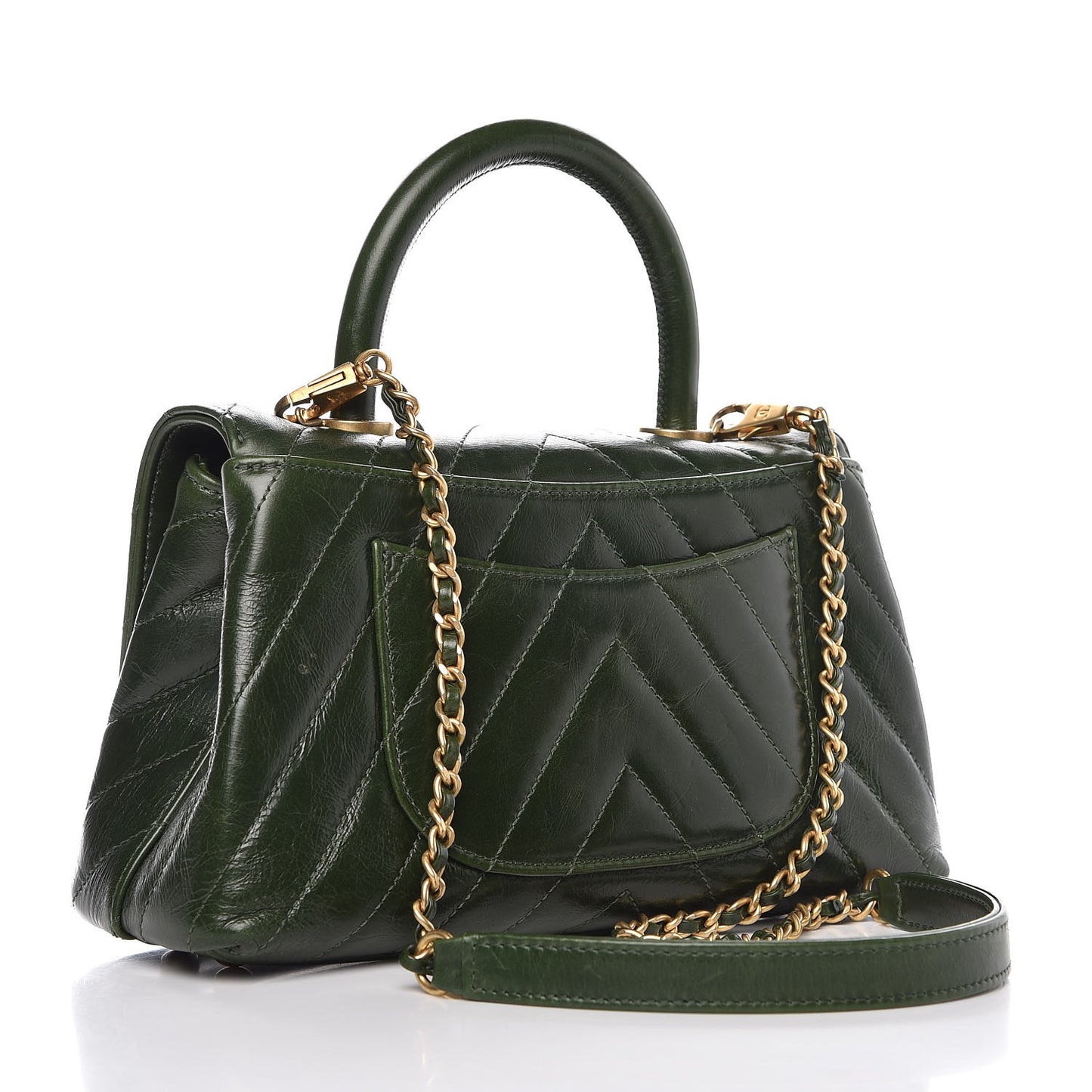 Calfskin Chevron Quilted Mini Coco Handle Flap Green