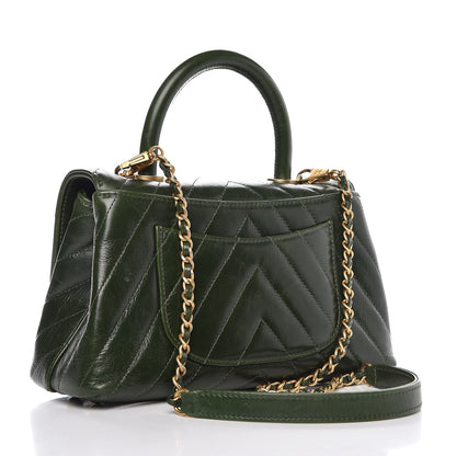 Chanel Calfskin Chevron Quilted Mini Coco Handle Flap Green 4 of 11