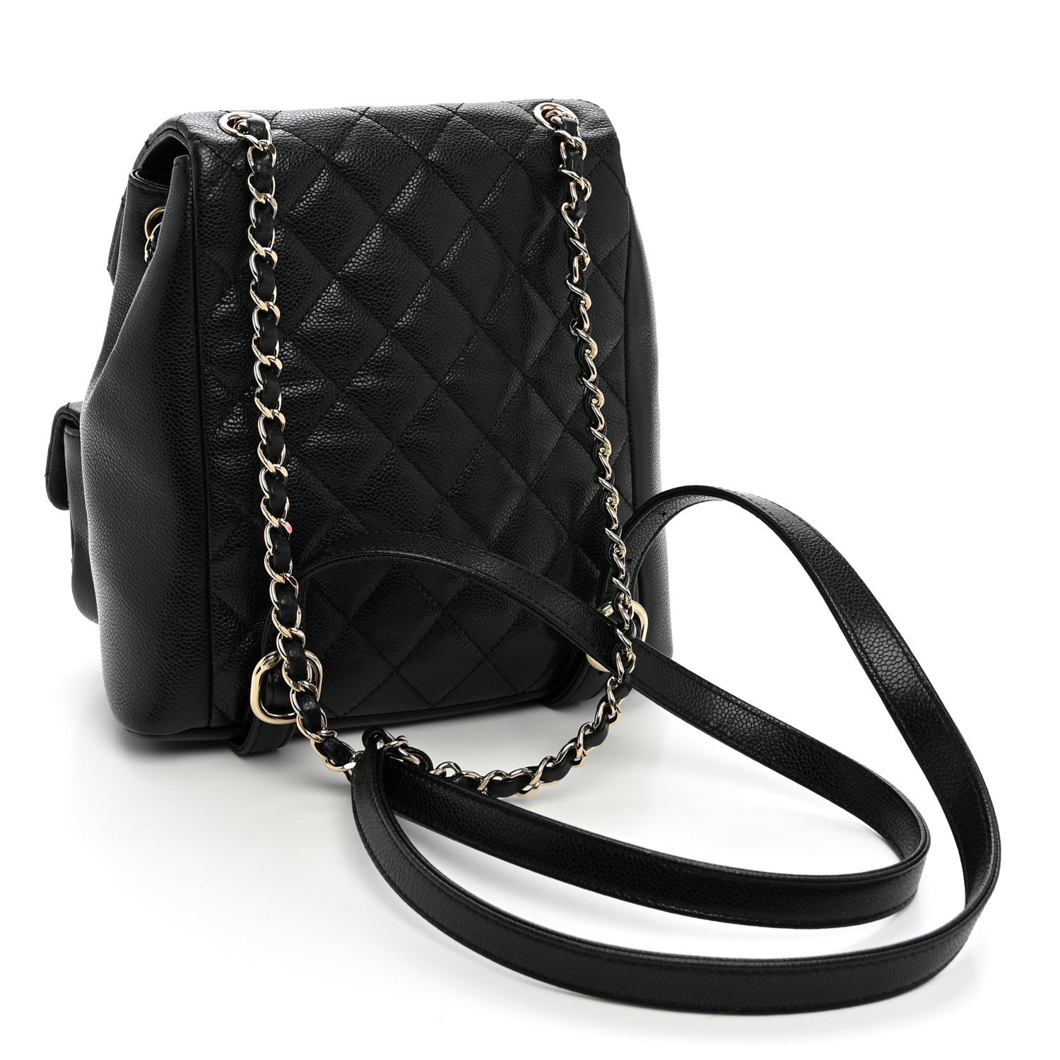 Chanel Shiny Caviar Quilted Small Duma Pockets Drawstring Backpack Black 2 of 9