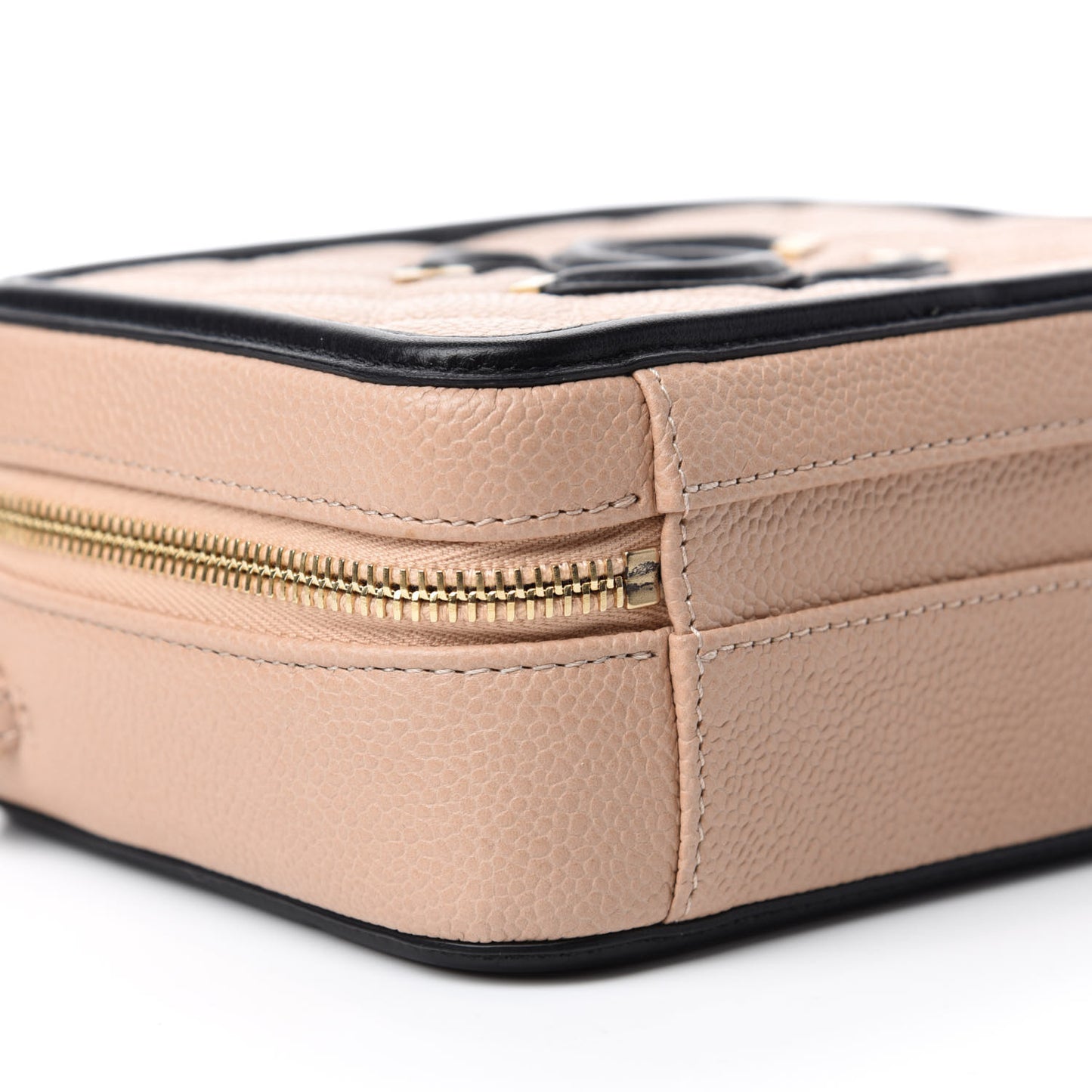 Caviar Quilted Small CC Filigree Vanity Case Beige Black