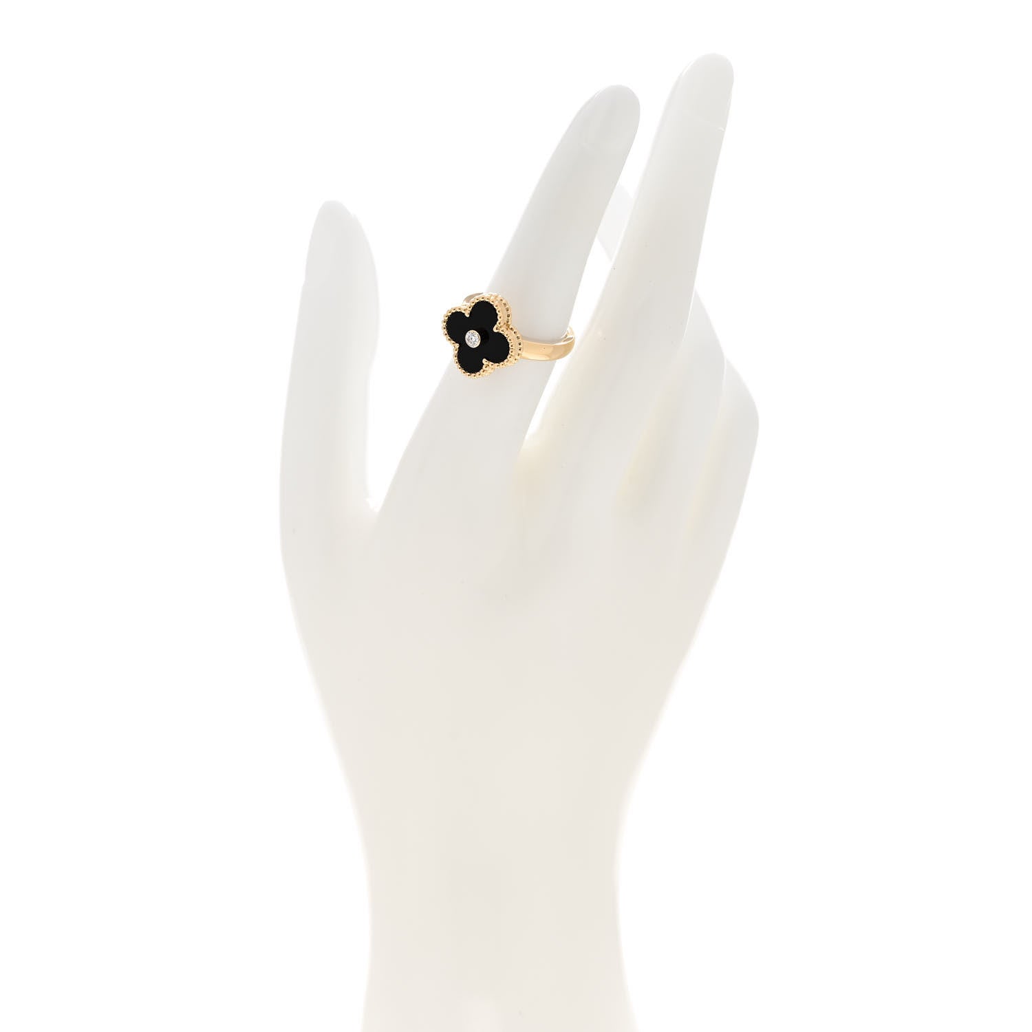 Van Cleef & Arpels 18K Yellow Gold Diamond Black Onyx Vintage Alhambra Ring 52 6 2 of 6