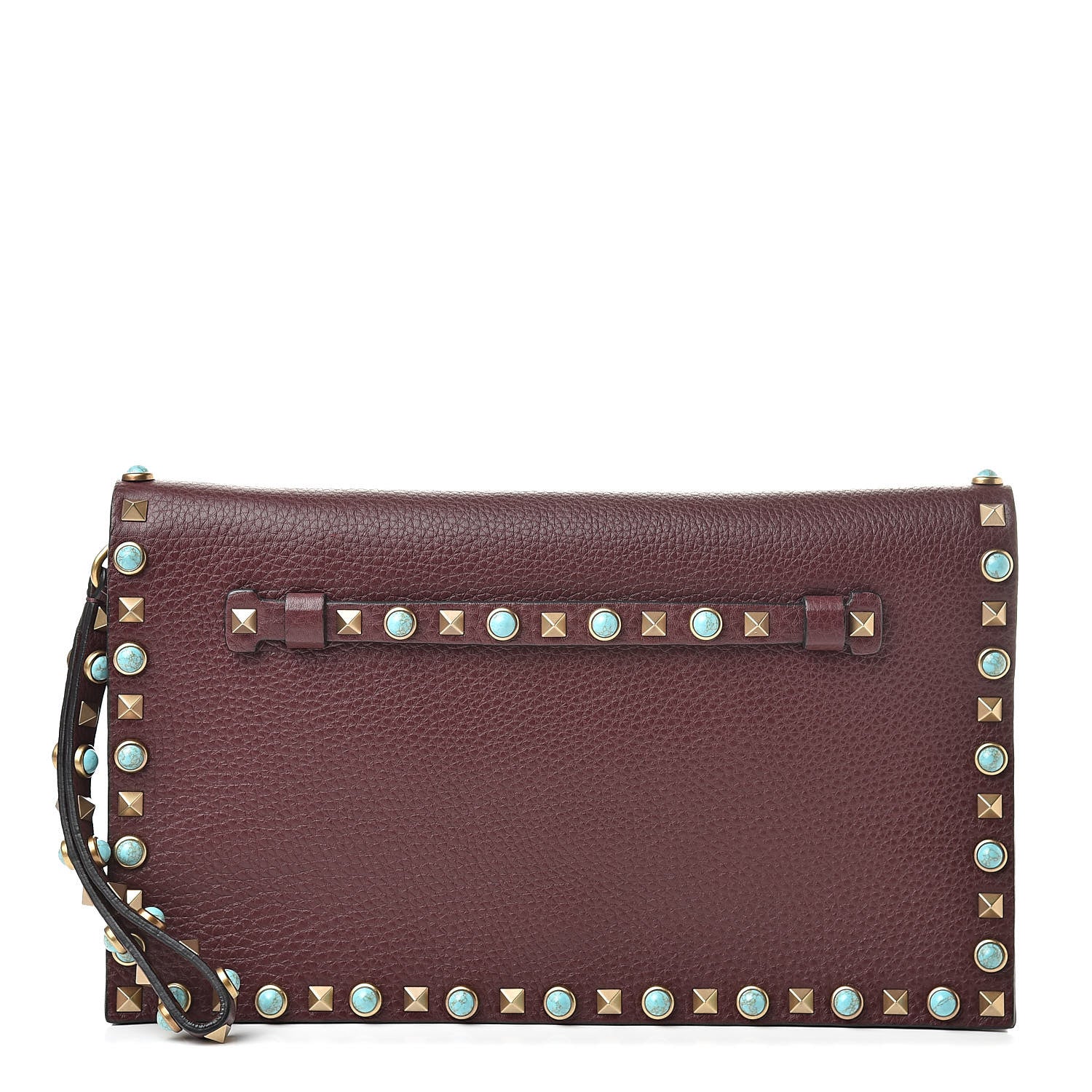 Valentino Garavani Pebbled Calfskin Rockstud Rolling Wristlet Clutch Rubin 1 of 11