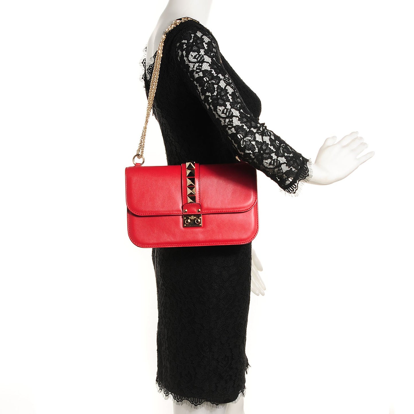 Vitello Medium Glam Lock Rockstud Flap Red