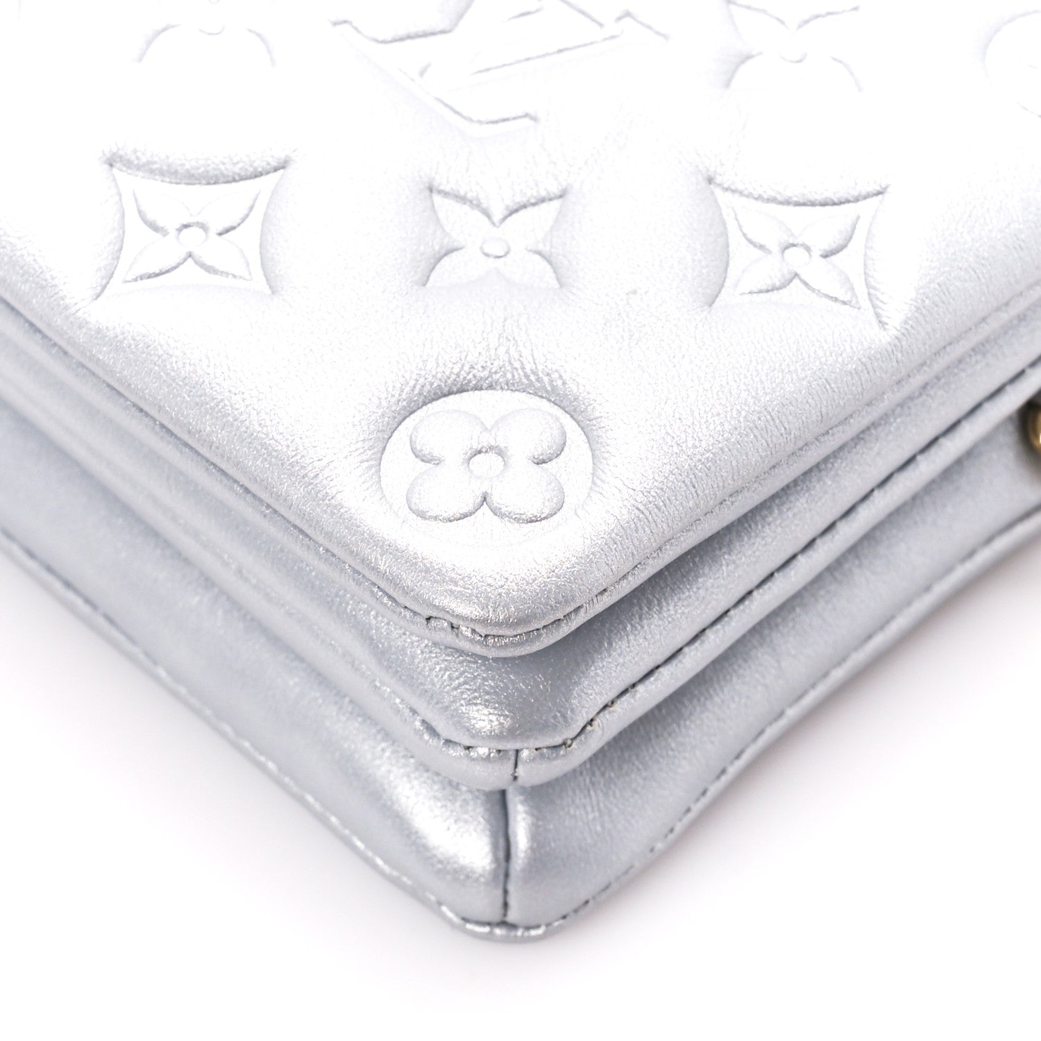 Louis Vuitton Metallic Lambskin Embossed Monogram Pochette Coussin Silver 9 of 10