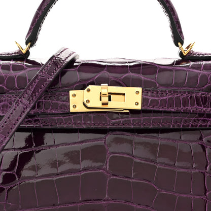 Hermes Shiny Alligator Mini Kelly Sellier 20 Cassis 7 of 10