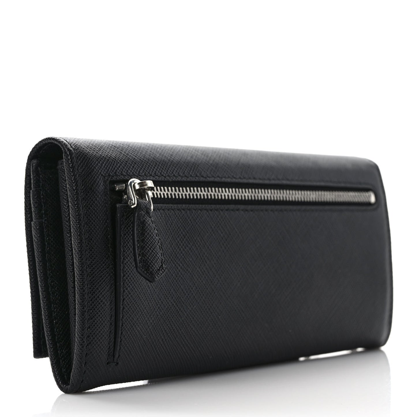 Saffiano Triangle Logo Continental Flap Travel Wallet Black