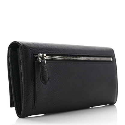 Prada Saffiano Triangle Logo Continental Flap Travel Wallet Black 4 of 8