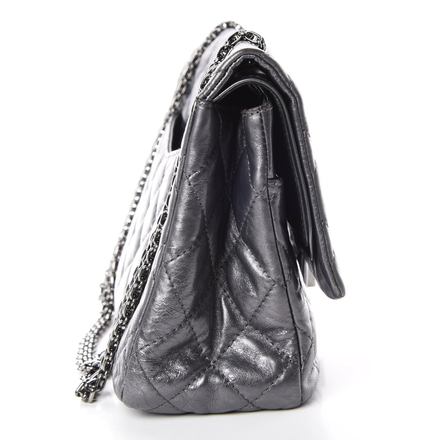 Metallic Aged Calfskin Quilted 2.55 Reissue 227 Flap Dark Silver