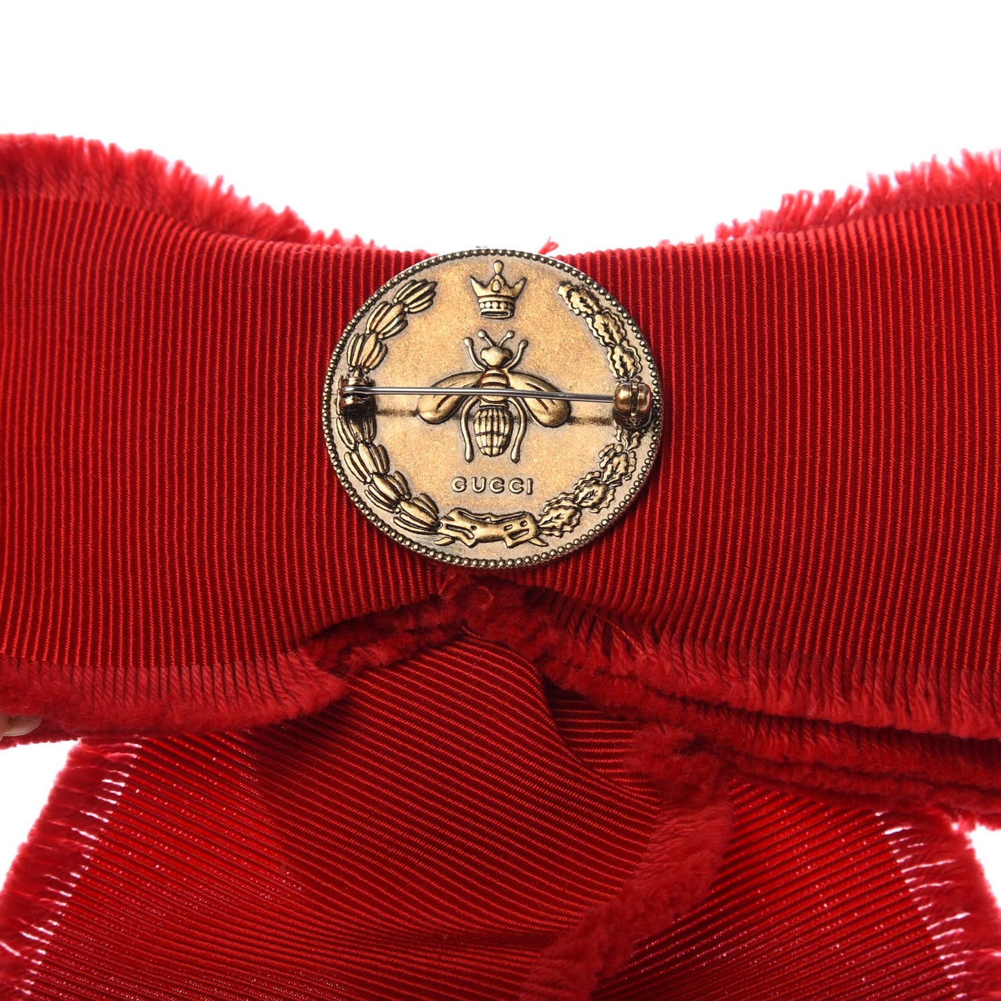 Grosgrain Crystal Bow Brooch Red