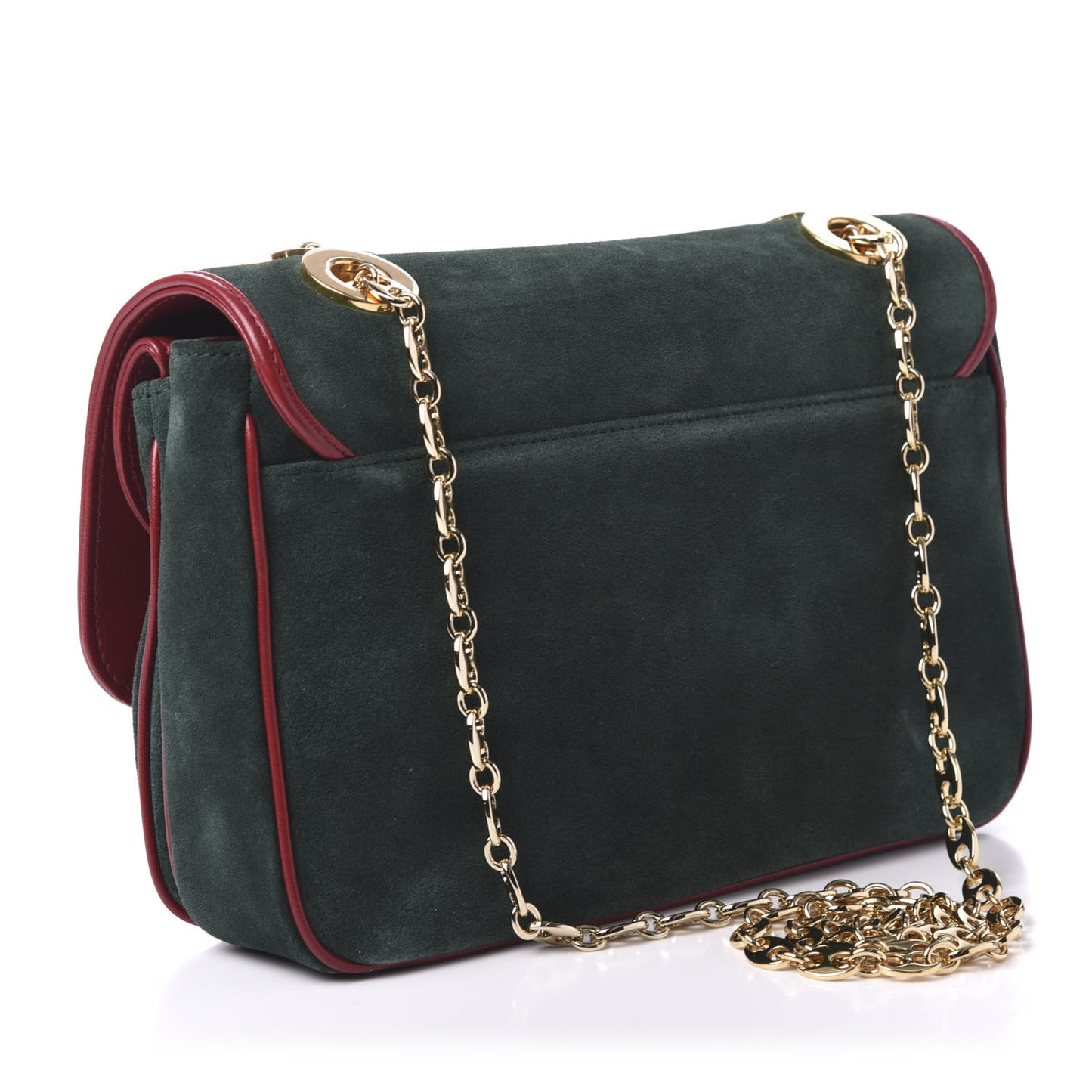 Suede Azalea Calfskin Small Marina Chain Shoulder Bag Green Red