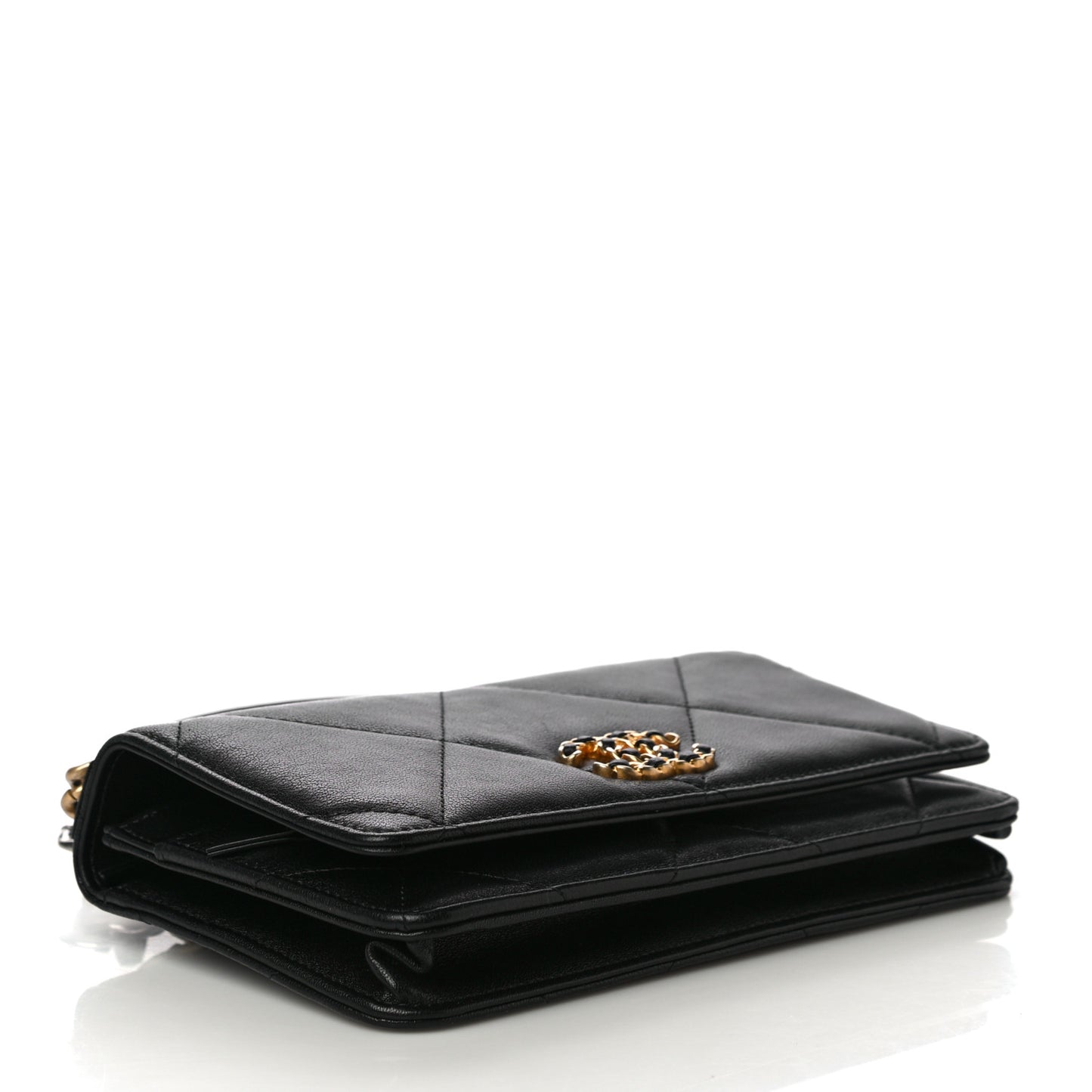 Lambskin Quilted Chanel 19 Wallet On Chain WOC Black
