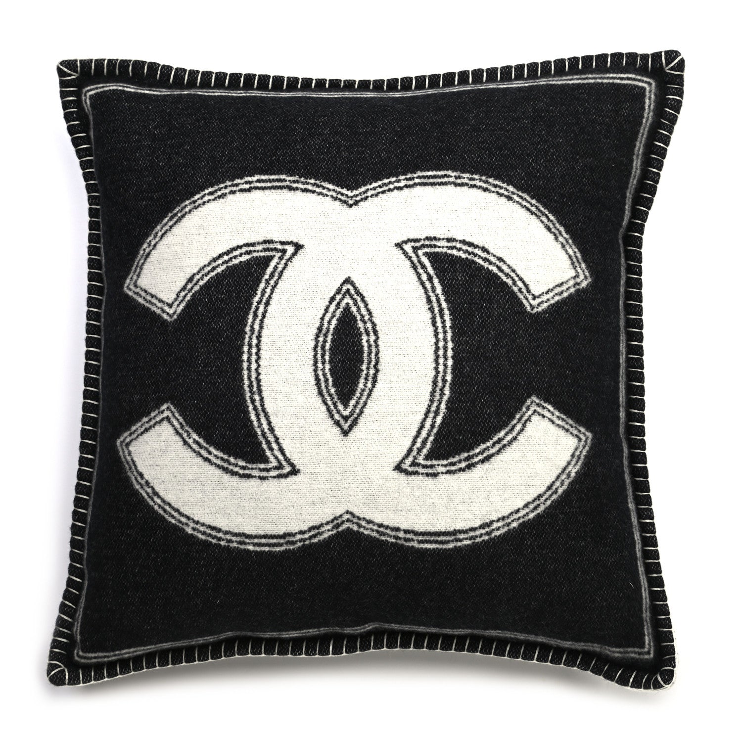 Chanel Merino Wool Cashmere CC Pillow Beige Black 1 of 3