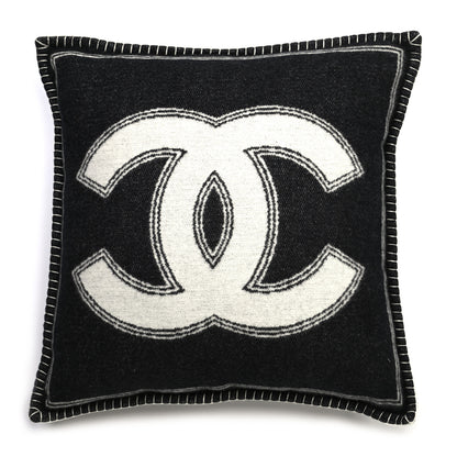 Chanel Merino Wool Cashmere CC Pillow Beige Black 1 of 3