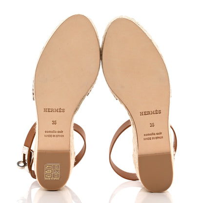Hermes Calfskin Tipoli Espadrille Wedge Sandals 35 Gold 5 of 10
